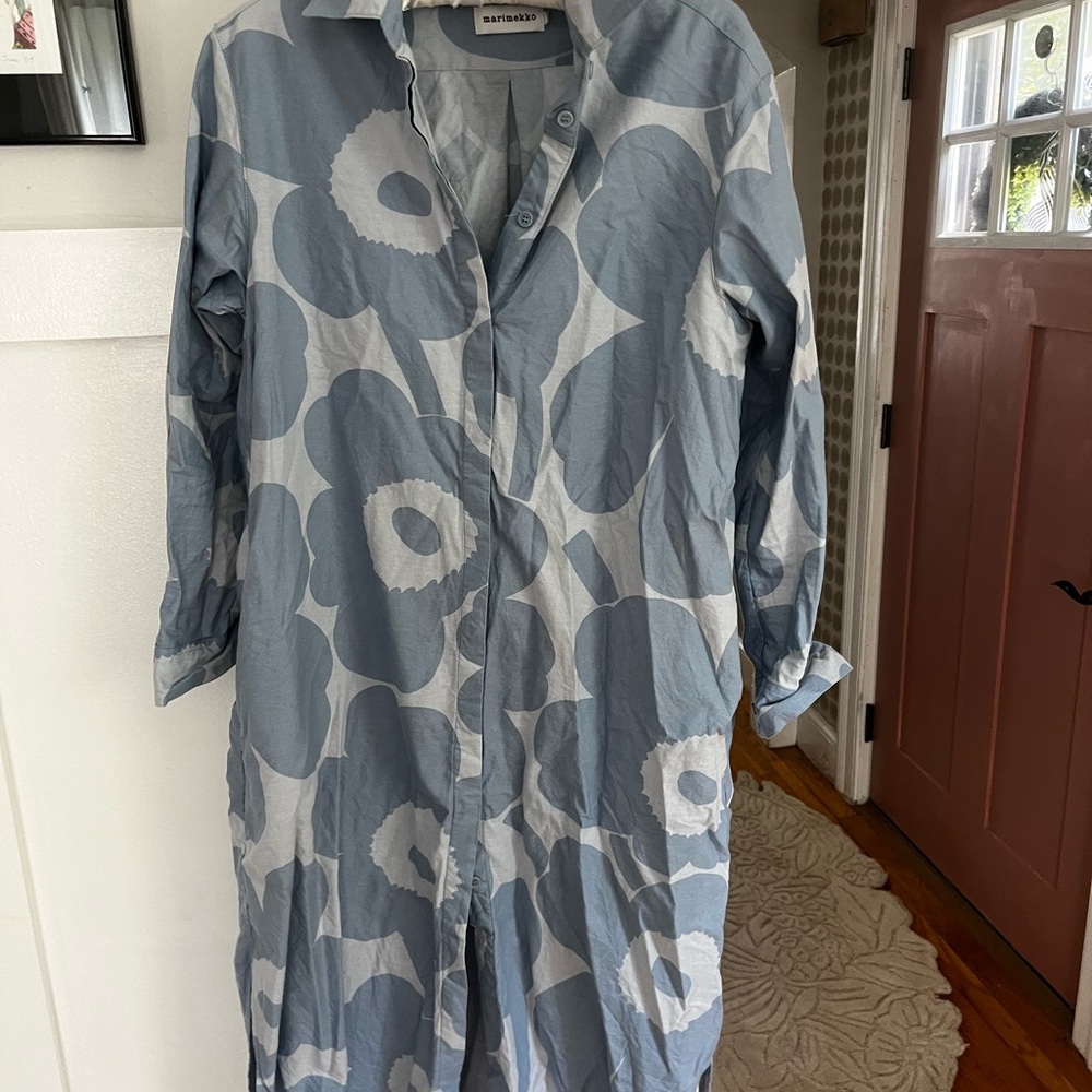 Marimekko Gray and Blue Long Sleeve Shirt Dress - 36